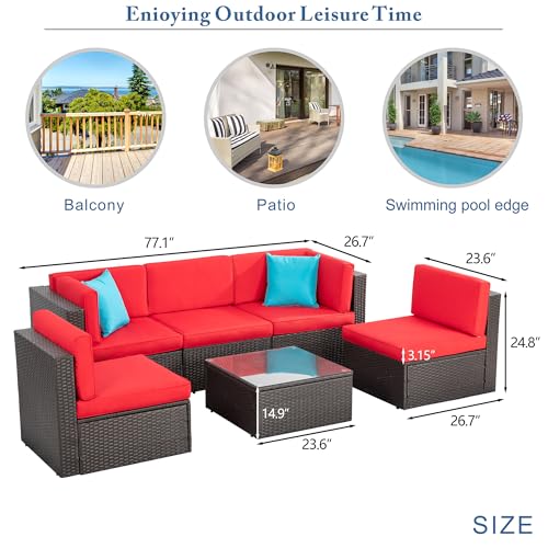 5 Piece Brown PE Wicker Outdoor Sectional Set with Ottoman J6464