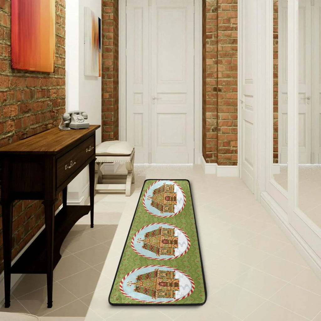 2X6 Feet Christmas Gingerbread House Runner Rug with Rubber Backing L501