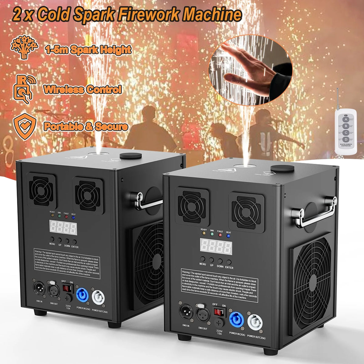 Cold Spark Firework Machine with Wireless Remote, 2 Pack Q19204