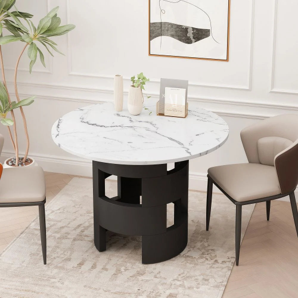 42.12" Round Dining Table with Printed Black Marble Top K58436