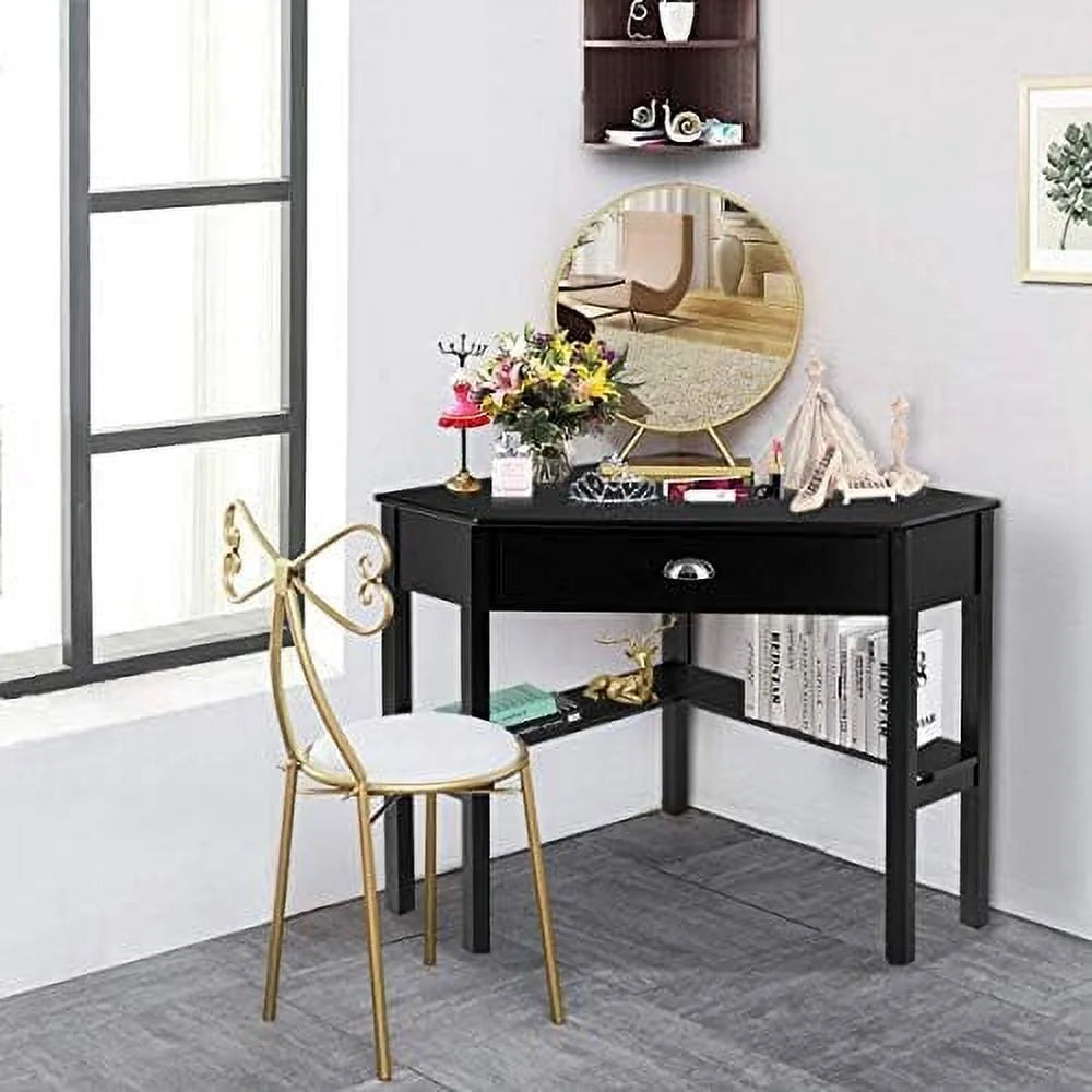 Black Corner Desk with Drawer and Shelves A90167