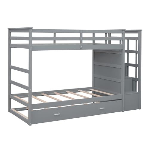 Full Over Full Wooden Bunk Bed with Trundle and Staircase N781813