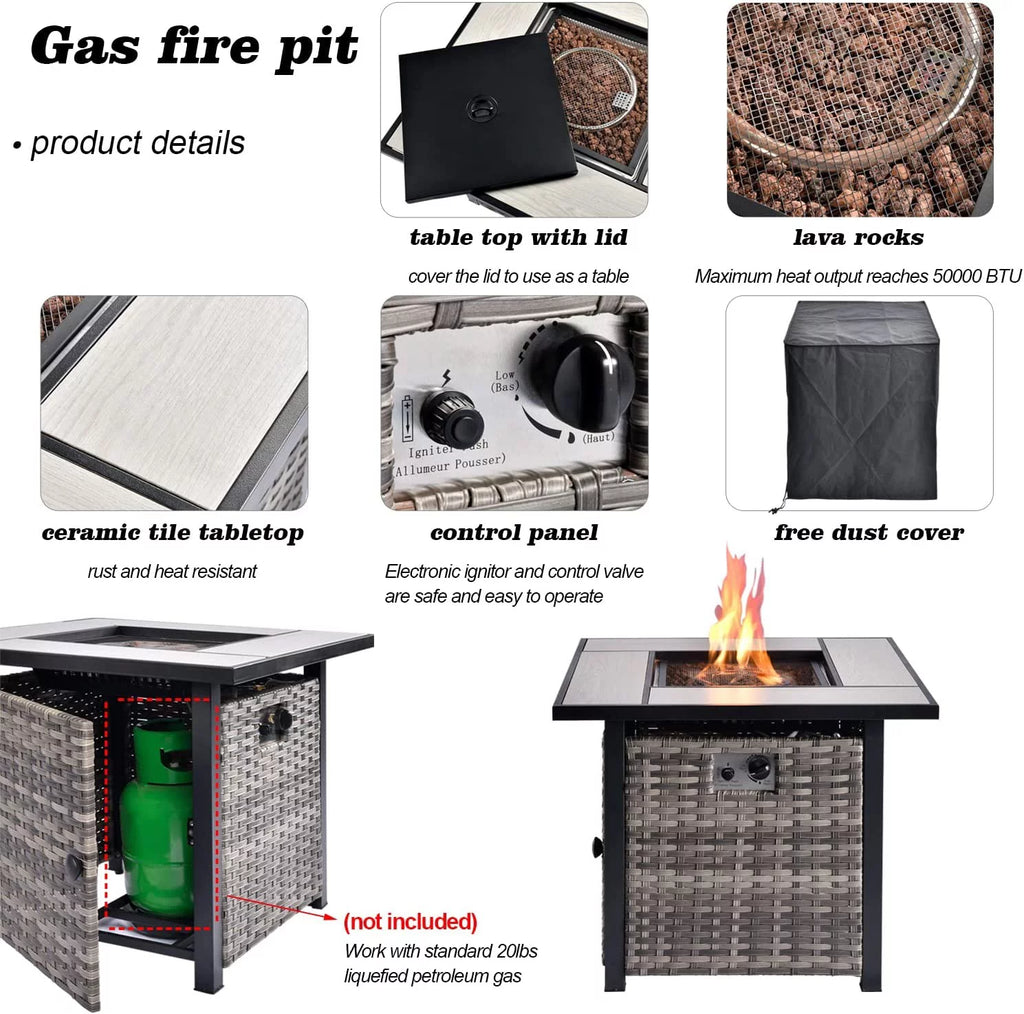 6 Pieces Outdoor Patio Furniture Set with 30" Gas Fire Pit Table Gray C5183