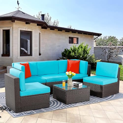 5 Piece Brown PE Wicker Outdoor Sectional Set with Ottoman J6464