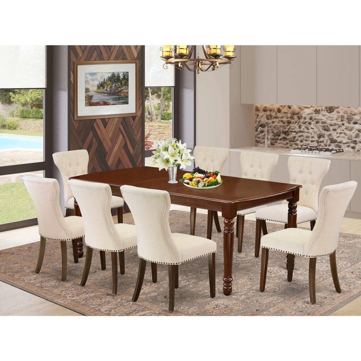 9-Piece Rectangular Dining Table Set with 8 Upholstered Chairs K8413