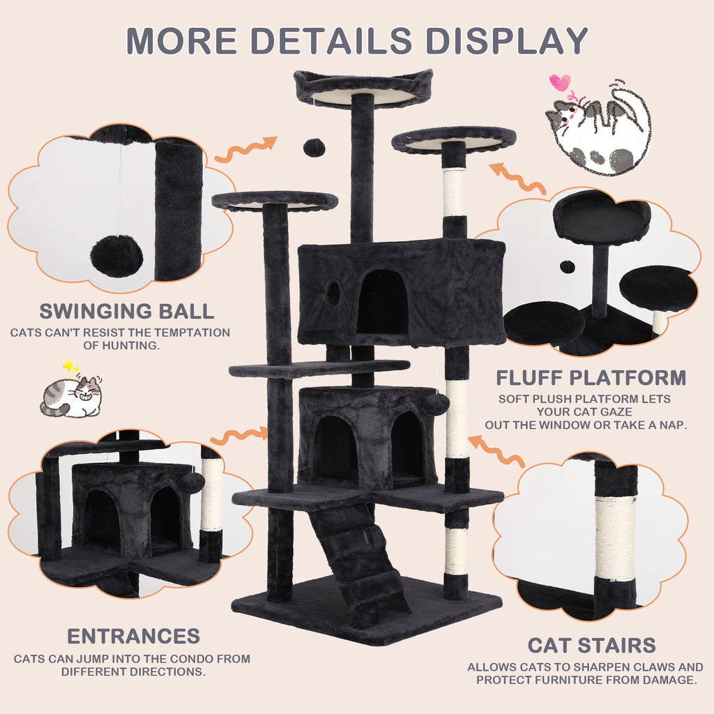 54in Dark Gray Cat Tree Tower S866734