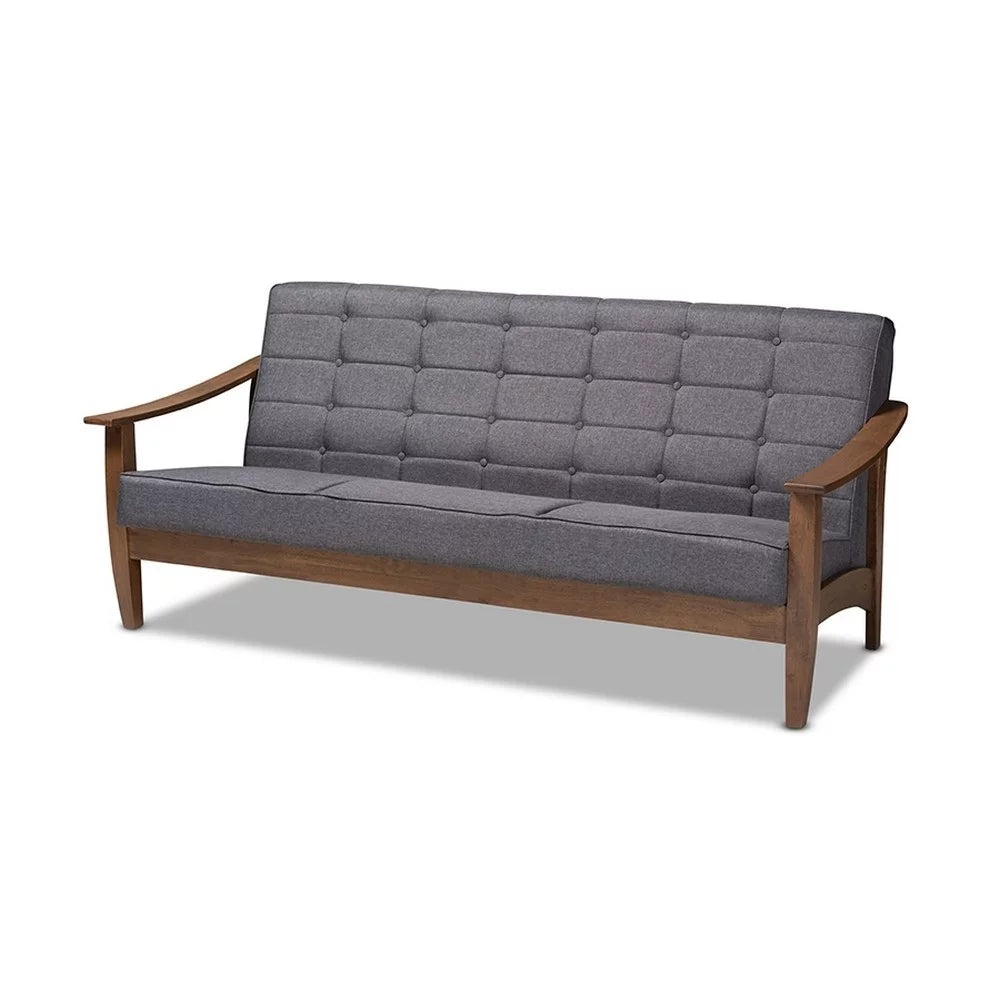 Gray Fabric Upholstered Walnut Wood Sofa C899506