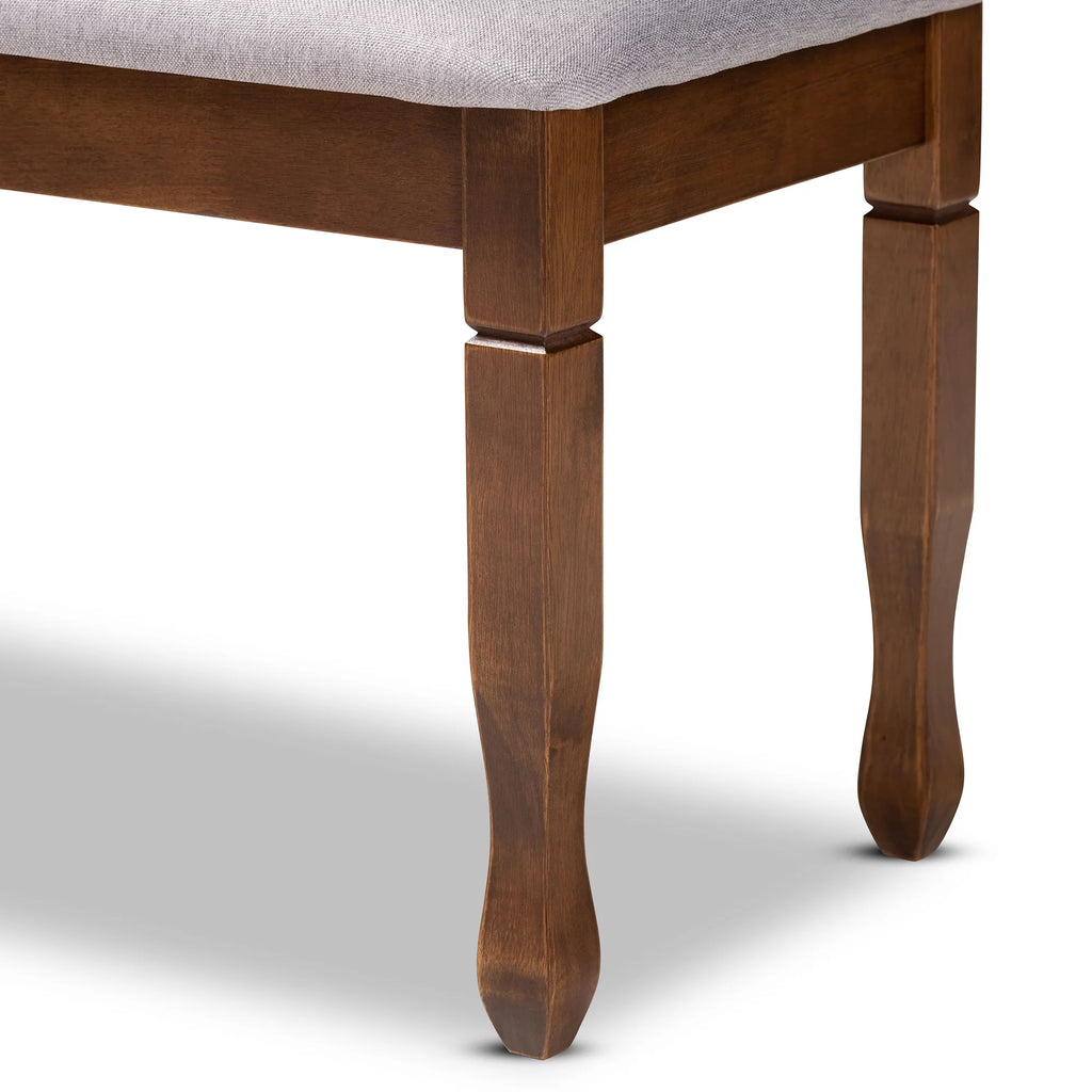 Grey Fabric Upholstered Walnut Brown Wood Dining Bench I610384
