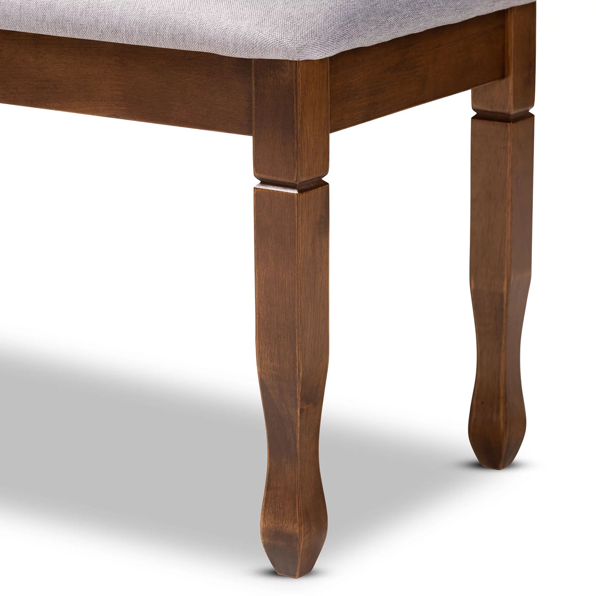Grey Fabric Upholstered Walnut Brown Wood Dining Bench I610384