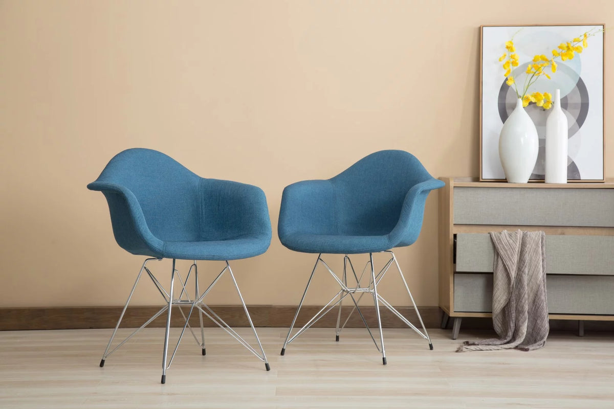 Blue Fabric Upholstered Dining Chairs Set of 2 with Arms Y124369