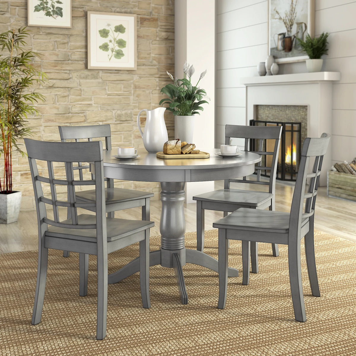 5-Piece Wood Dining Set Antique Gray G5201