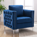 Navy Velvet Tufted Armchair with Steel Legs G568