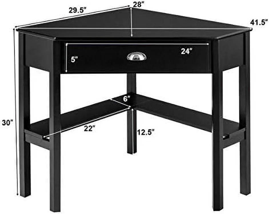 Black Corner Desk with Drawer and Shelves A90167