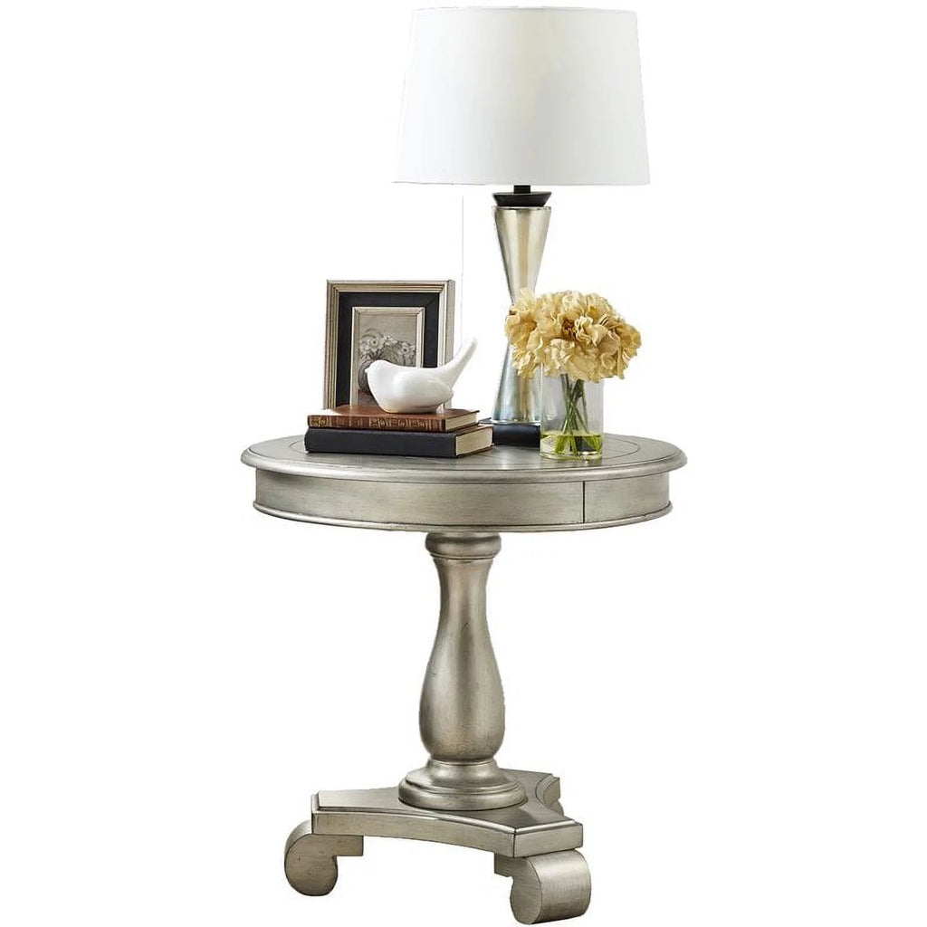 Round Wood Pedestal End Table Set of 2 W7415