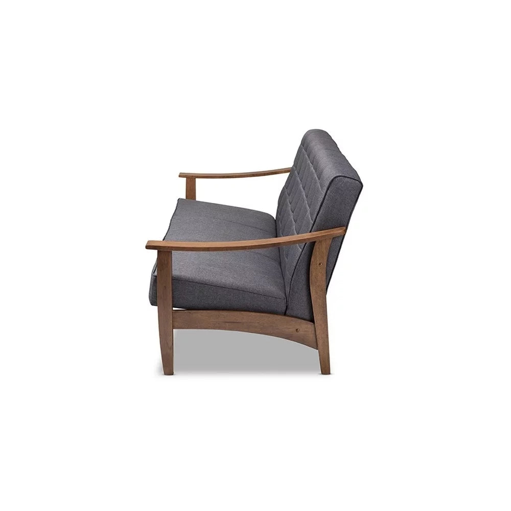 Gray Fabric Upholstered Walnut Wood Sofa C899506