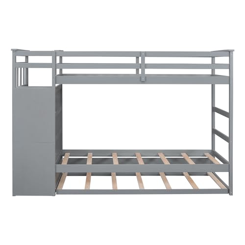 Full Over Full Wooden Bunk Bed with Trundle and Staircase N781813