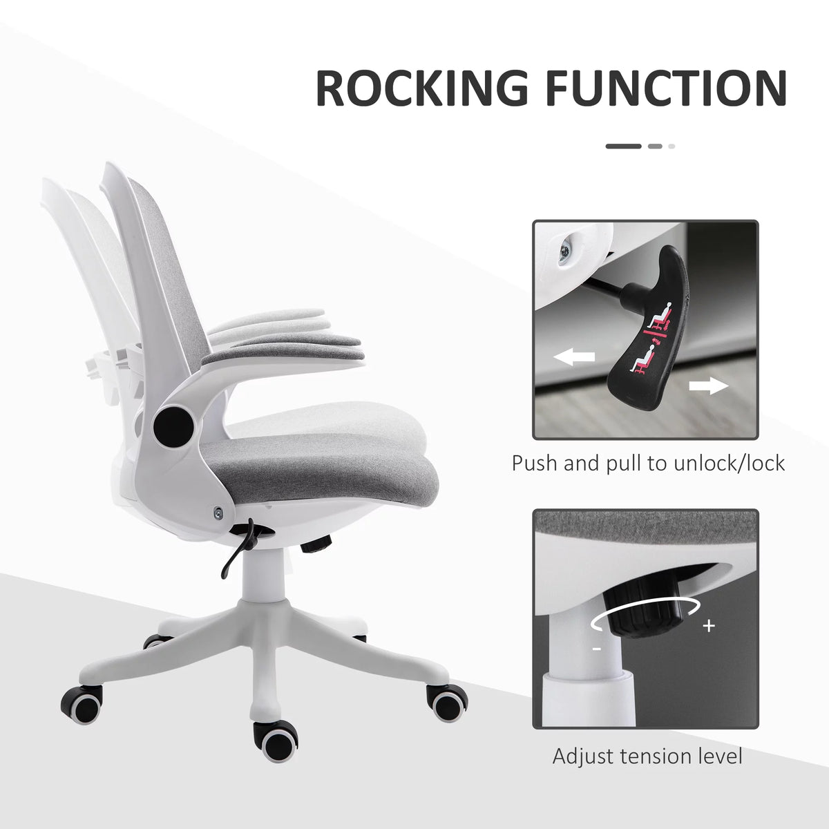 Grey Linen-Touch Fabric Office Chair with Flip-up Arms O47398