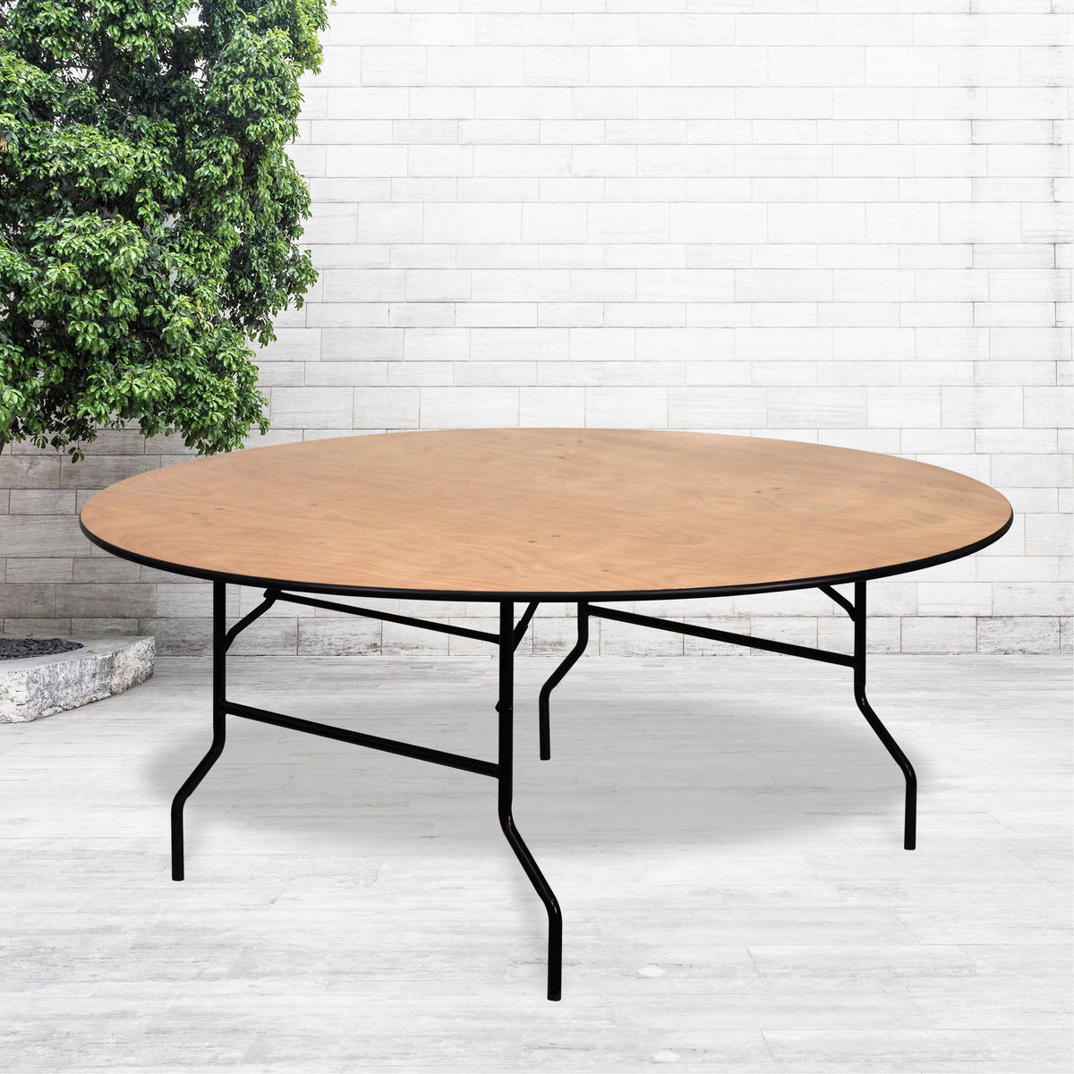 6-Foot Round Wood Folding Banquet Table D7010