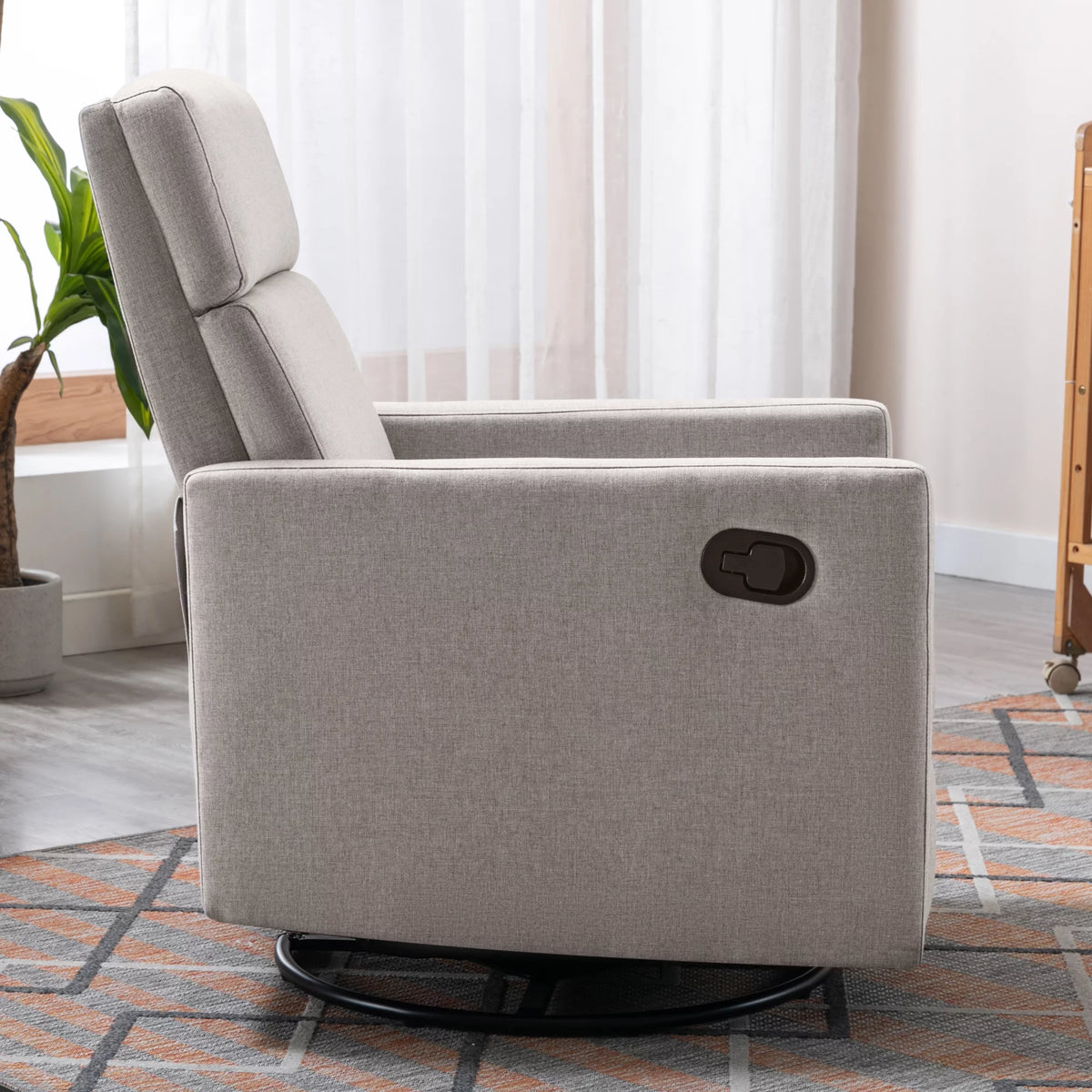 Tan Upholstered Swivel Recliner Chair O884638