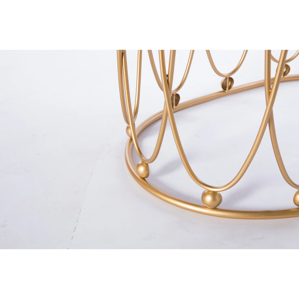 Gold Metal Side Accent Table Stools with White Fur Top Seat D8500