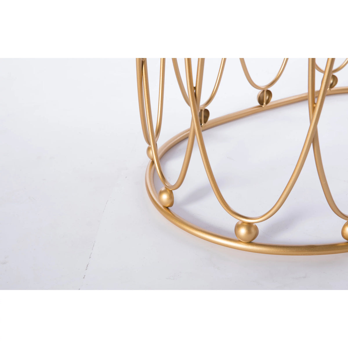 Gold Metal Side Accent Table Stools with White Fur Top Seat D8500