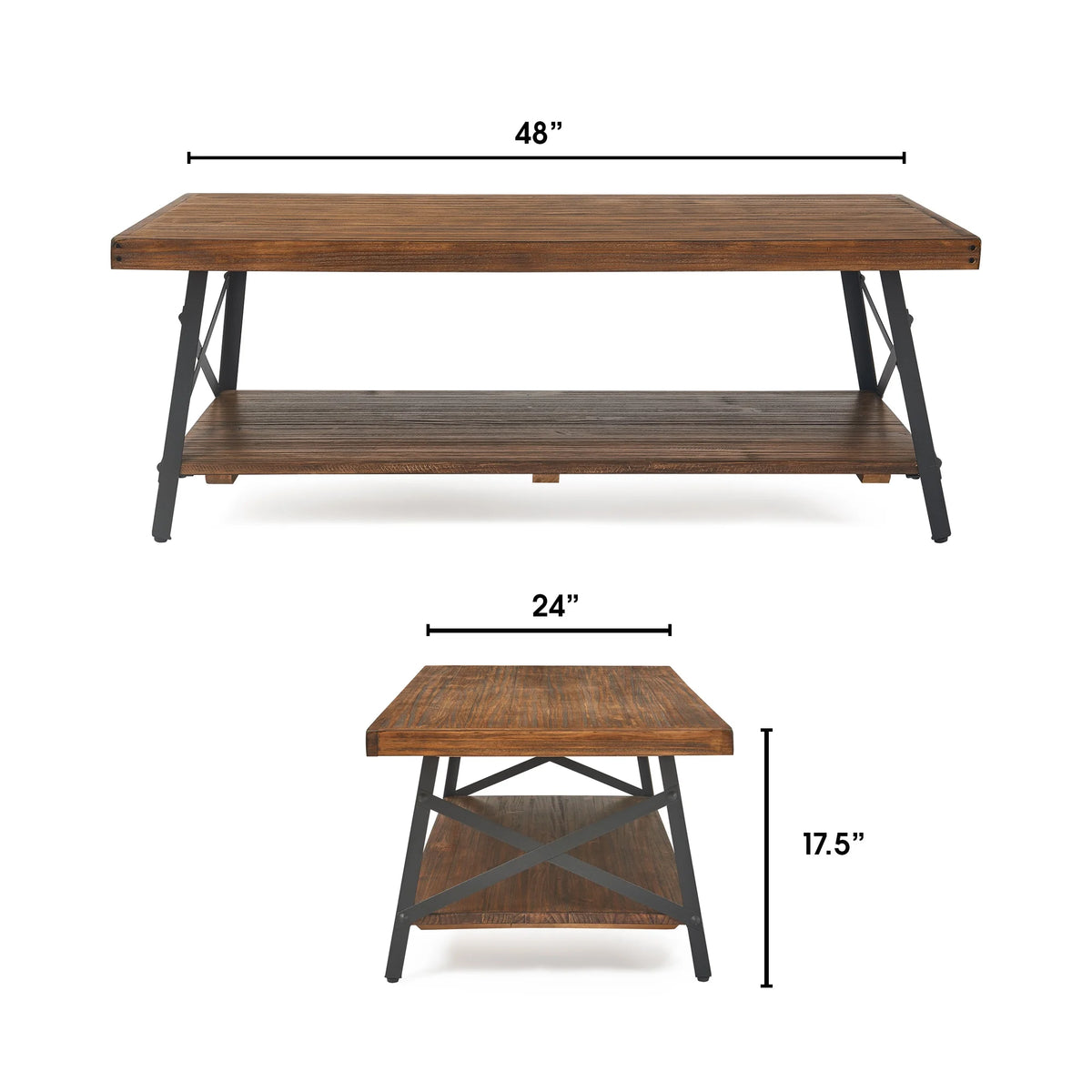 Solid Wood and Metal Coffee Table Walnut Brown V46985