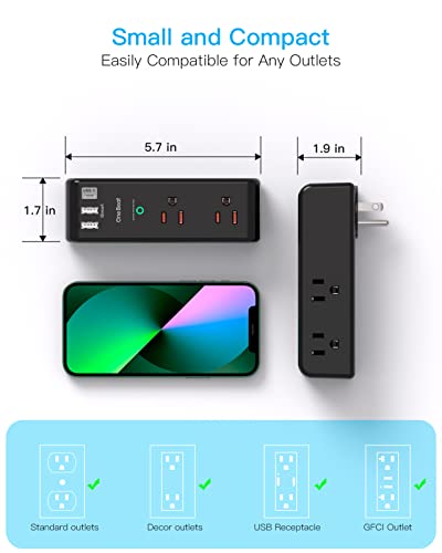 Surge Protector Outlet Extender with Rotating Plug, 6 AC Outlets and 3 USB Ports J145309