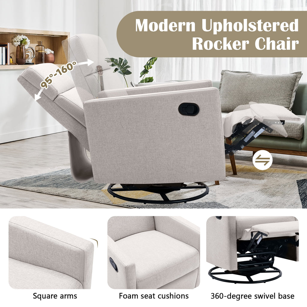 Tan Upholstered Swivel Recliner Chair O884638