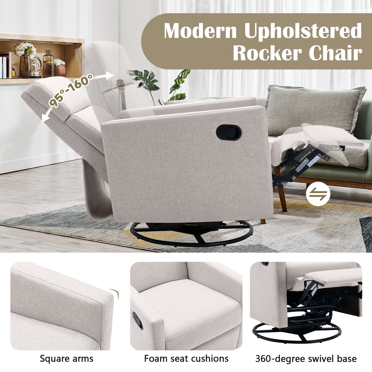 Tan Upholstered Swivel Recliner Chair O884638