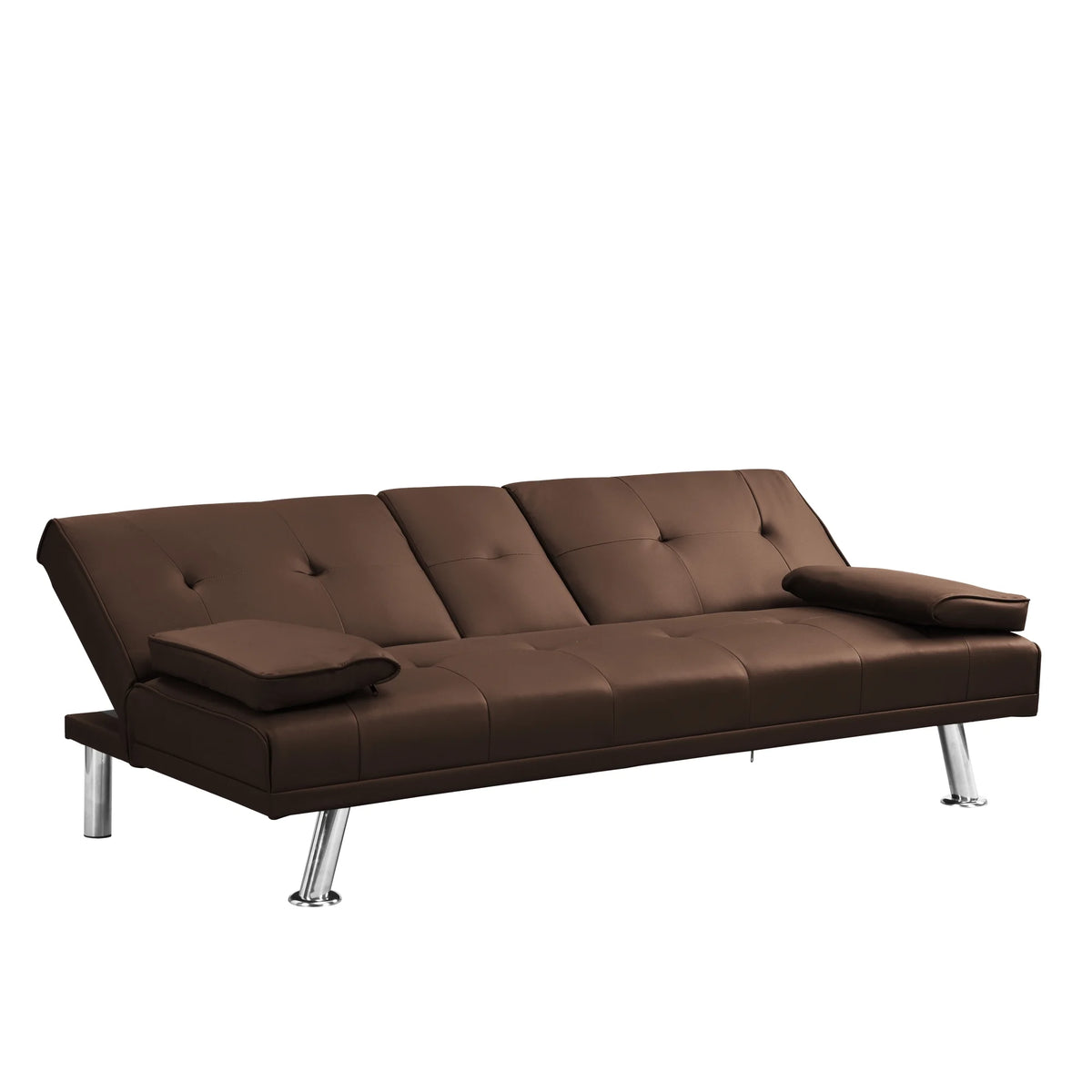 Brown PVC Sofa Bed with Armrest and Wood Frame H9092