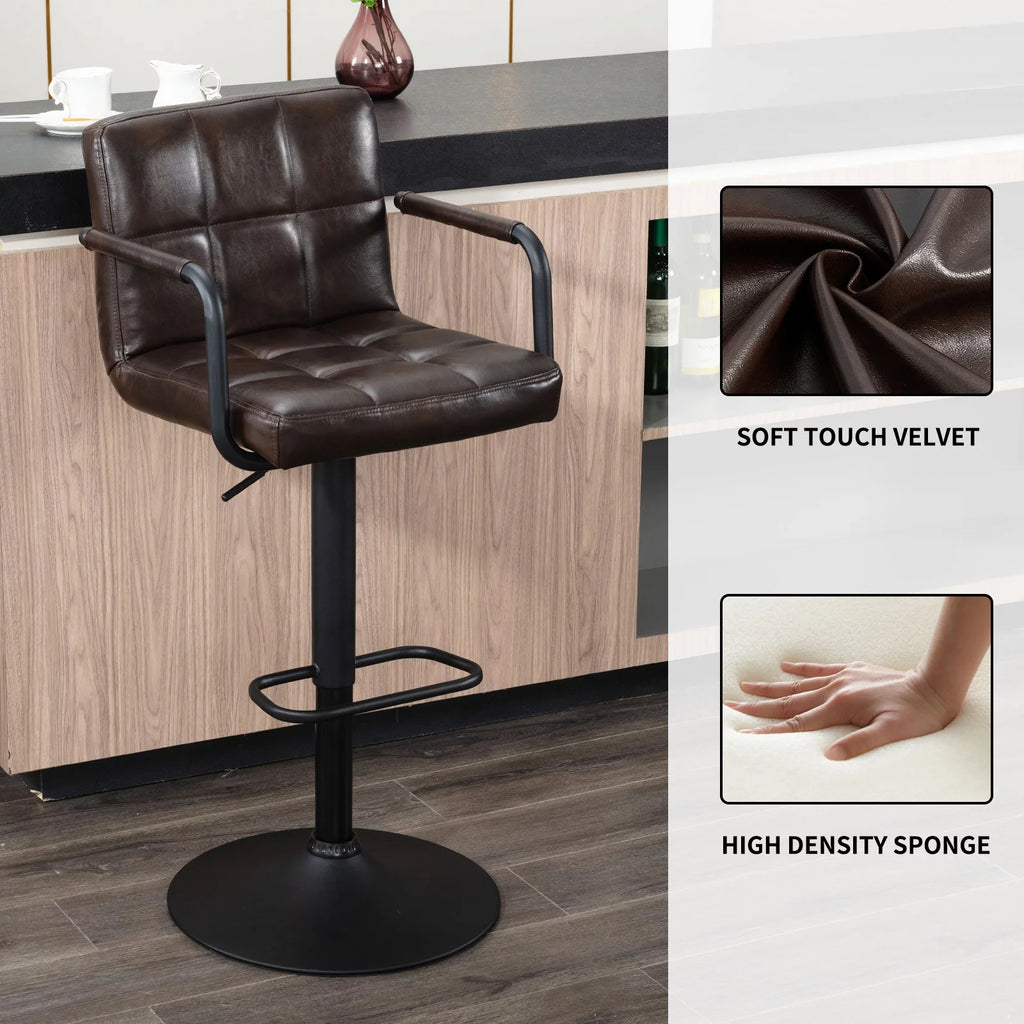 Faux Leather Swivel Bar Stools Set of 2 Adjustable Height N2175