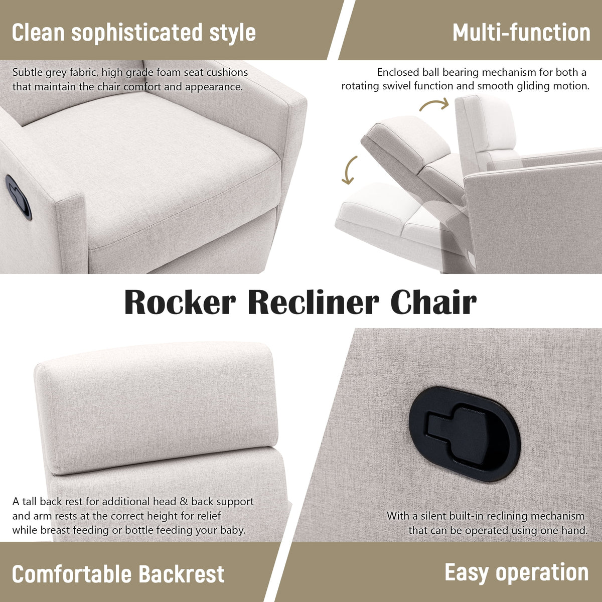 Tan Upholstered Swivel Recliner Chair O884638
