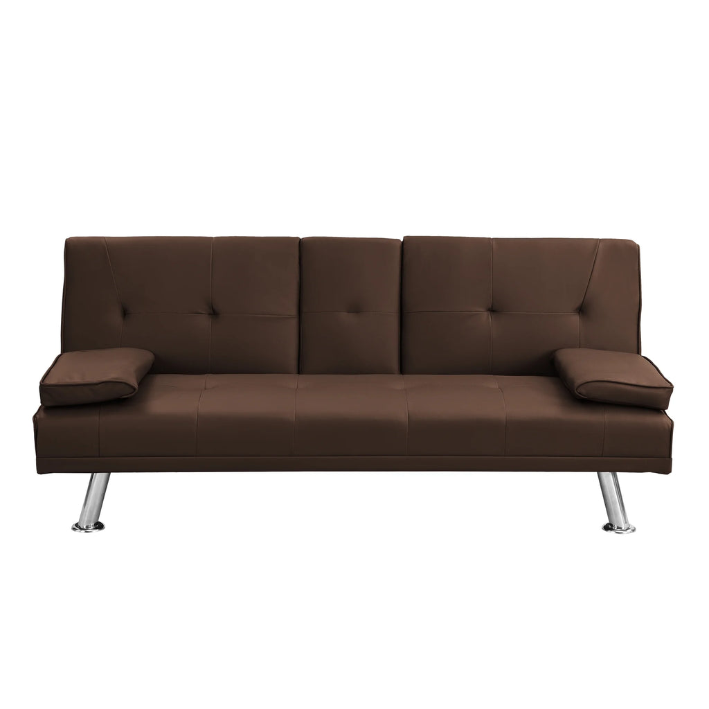 Brown PVC Sofa Bed with Armrest and Wood Frame H9092