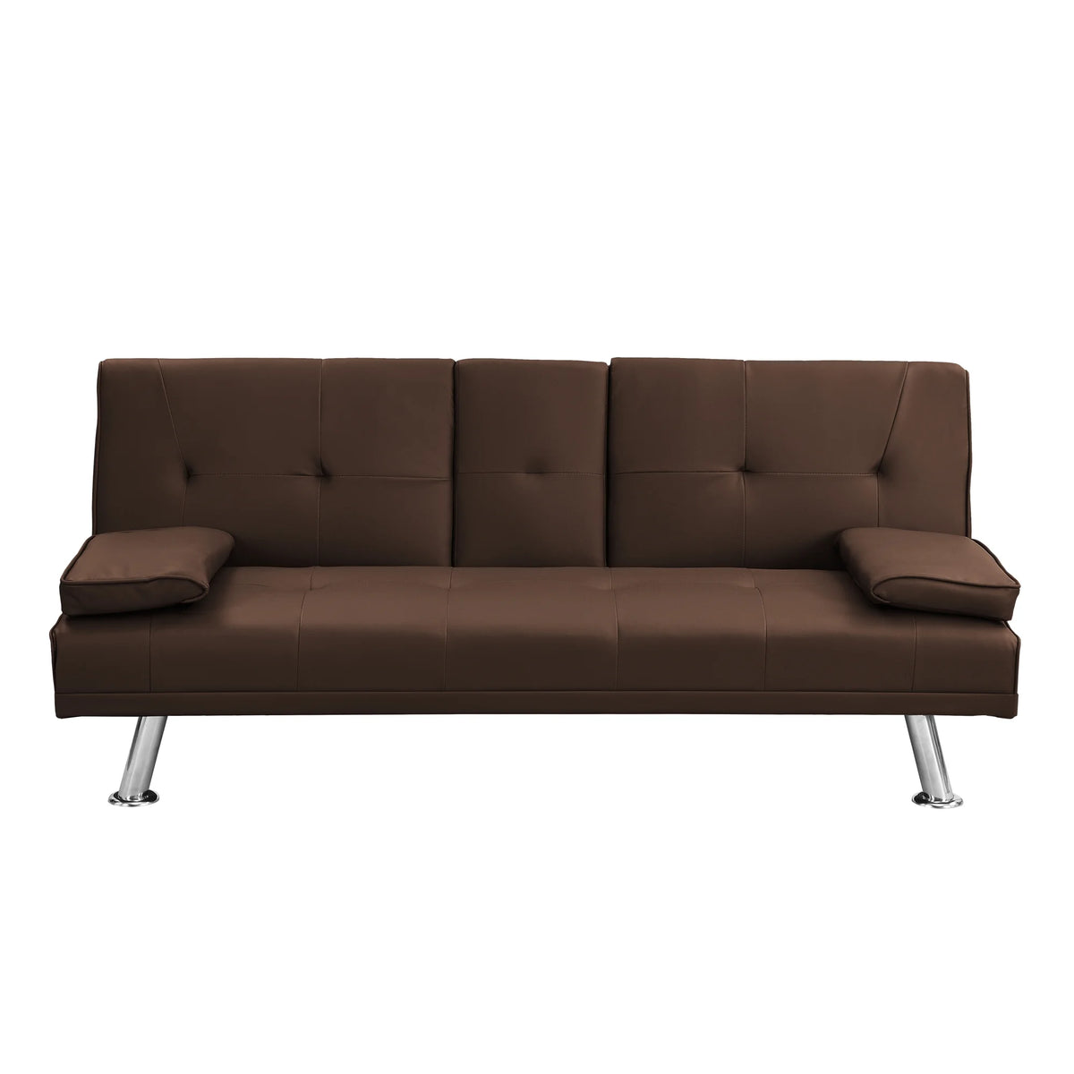 Brown PVC Sofa Bed with Armrest and Wood Frame H9092