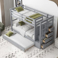 Full Over Full Wooden Bunk Bed with Trundle and Staircase N781813