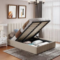 Full Size Hydraulic Storage Platform Bed with Upholstered Headboard, Beige V2232