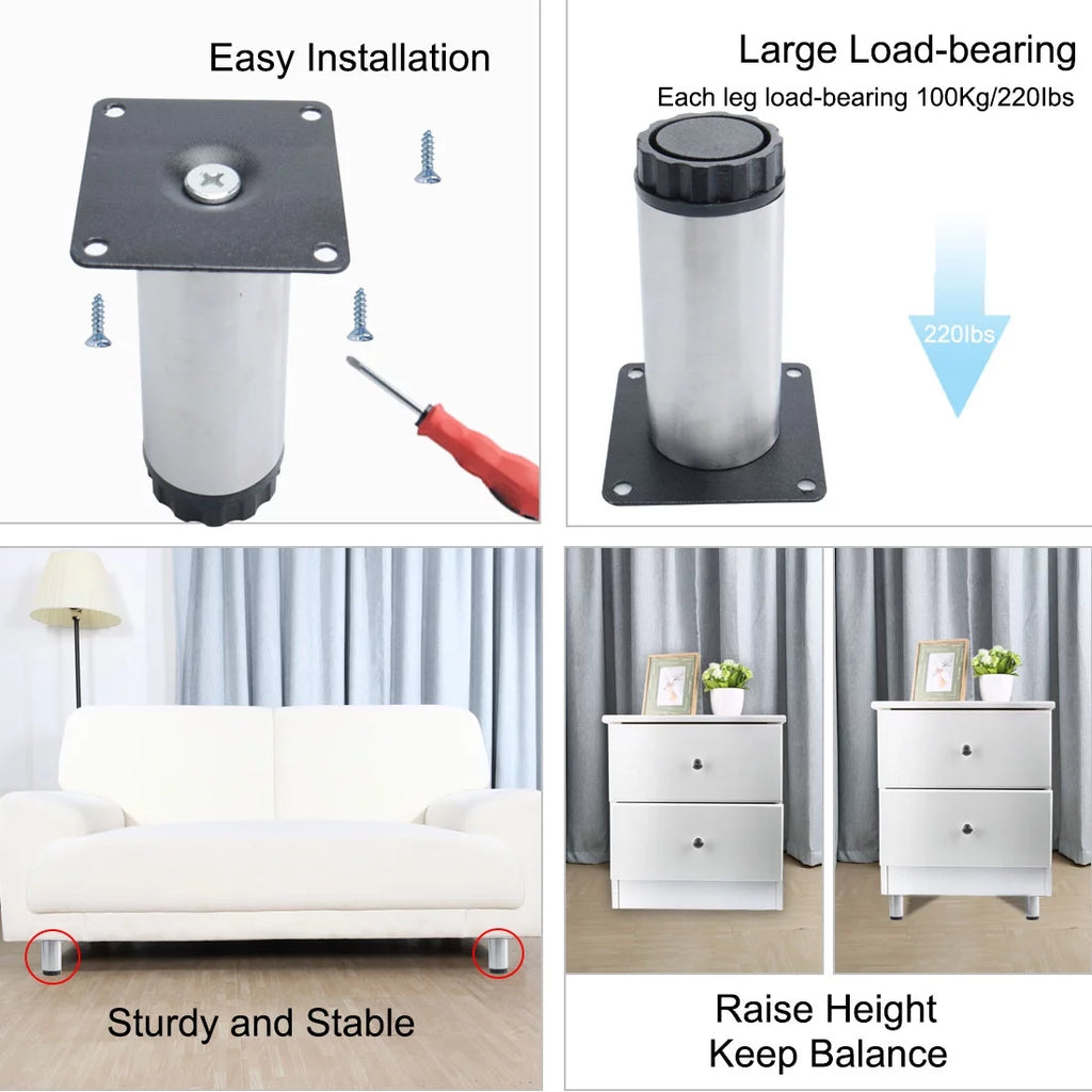 6 Inch Stainless Steel Adjustable Furniture Legs 8pcs P48908