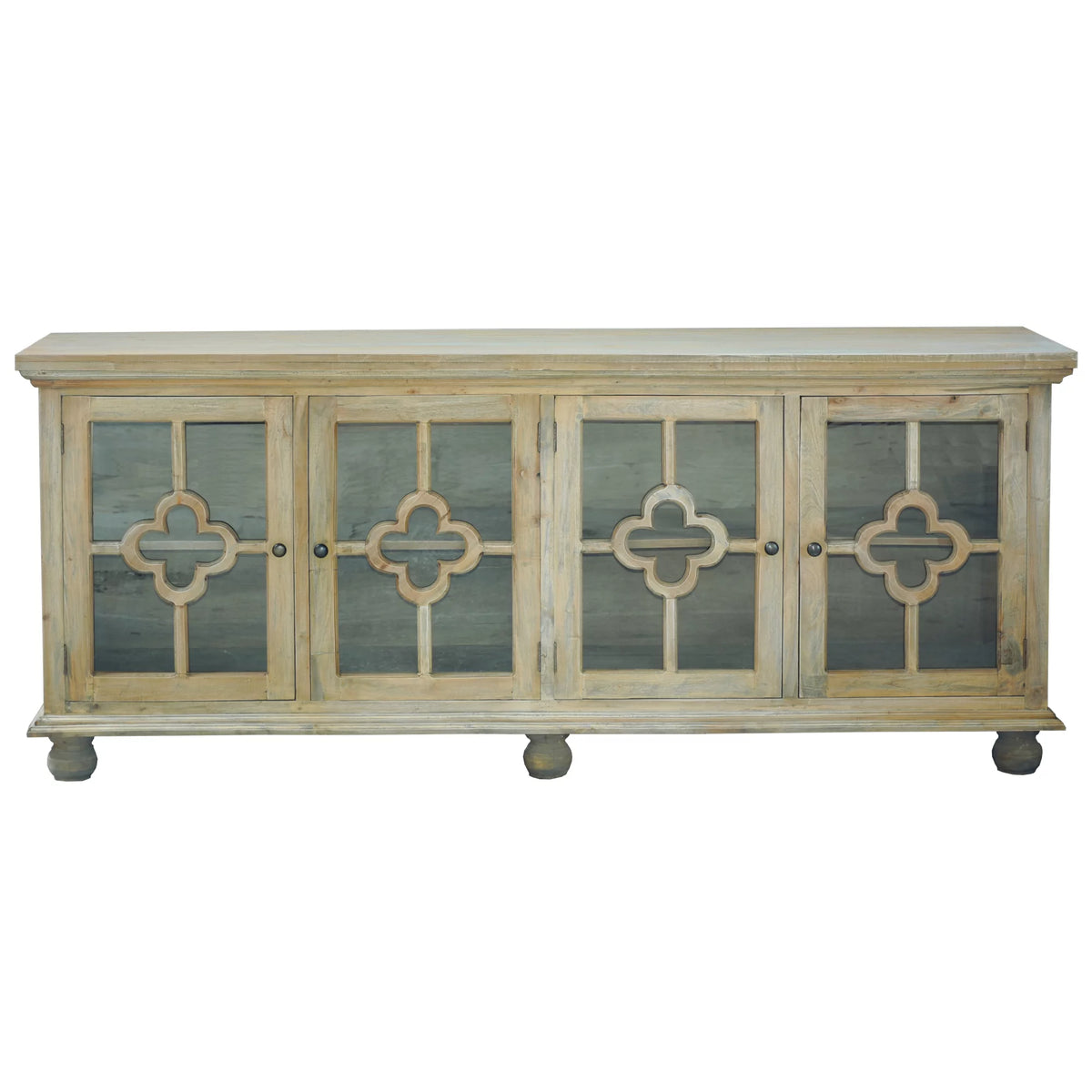 Glass Door Credenza Driftwood Brown Solid Wood Display Cabinet F500