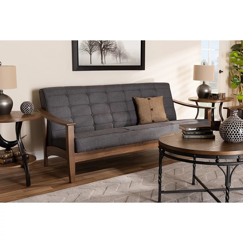 Gray Fabric Upholstered Walnut Wood Sofa C899506