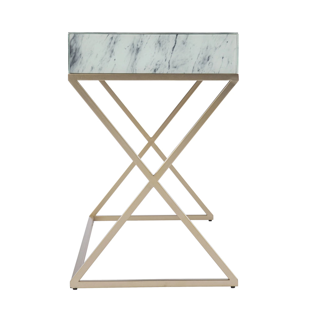 Gold Faux Marble Writing Desk with Storage H7092