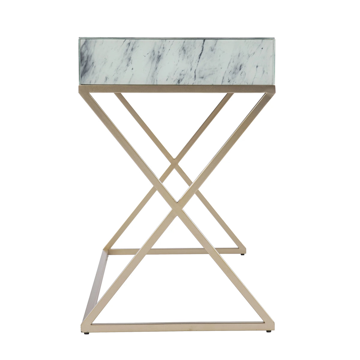 Gold Faux Marble Writing Desk with Storage H7092