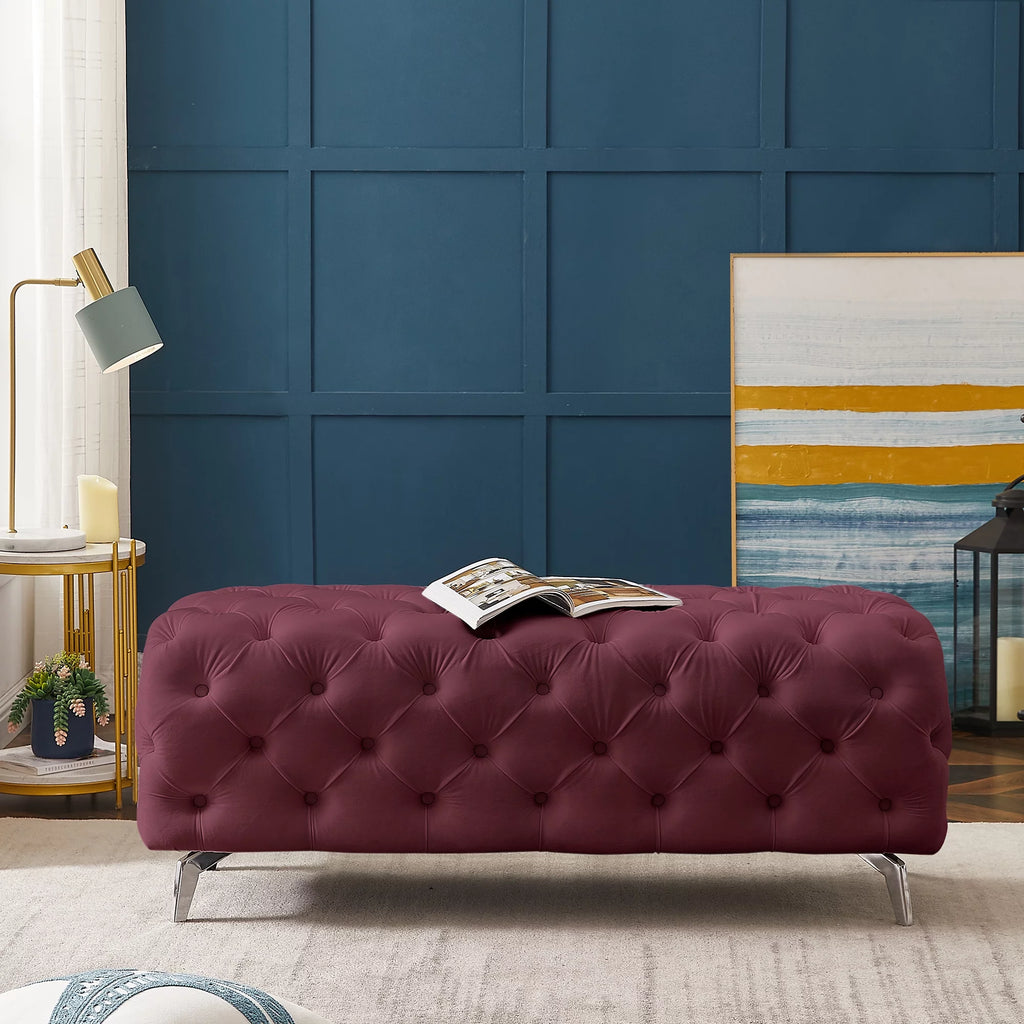 Red Velvet Upholstered Ottoman Bench Q890610