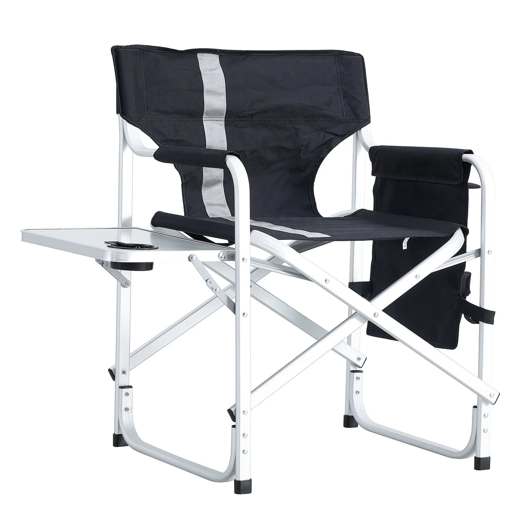 2 Piece Padded Folding Chair with Side Table and Storage Pockets V97945