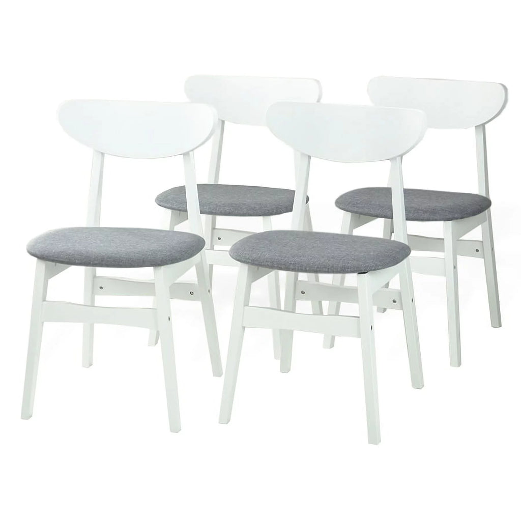 Set of 4 Solid Wood Dining Chairs with Padded Seat White I89590
