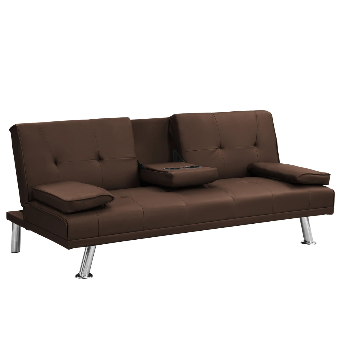 Brown PVC Sofa Bed with Armrest and Wood Frame H9092