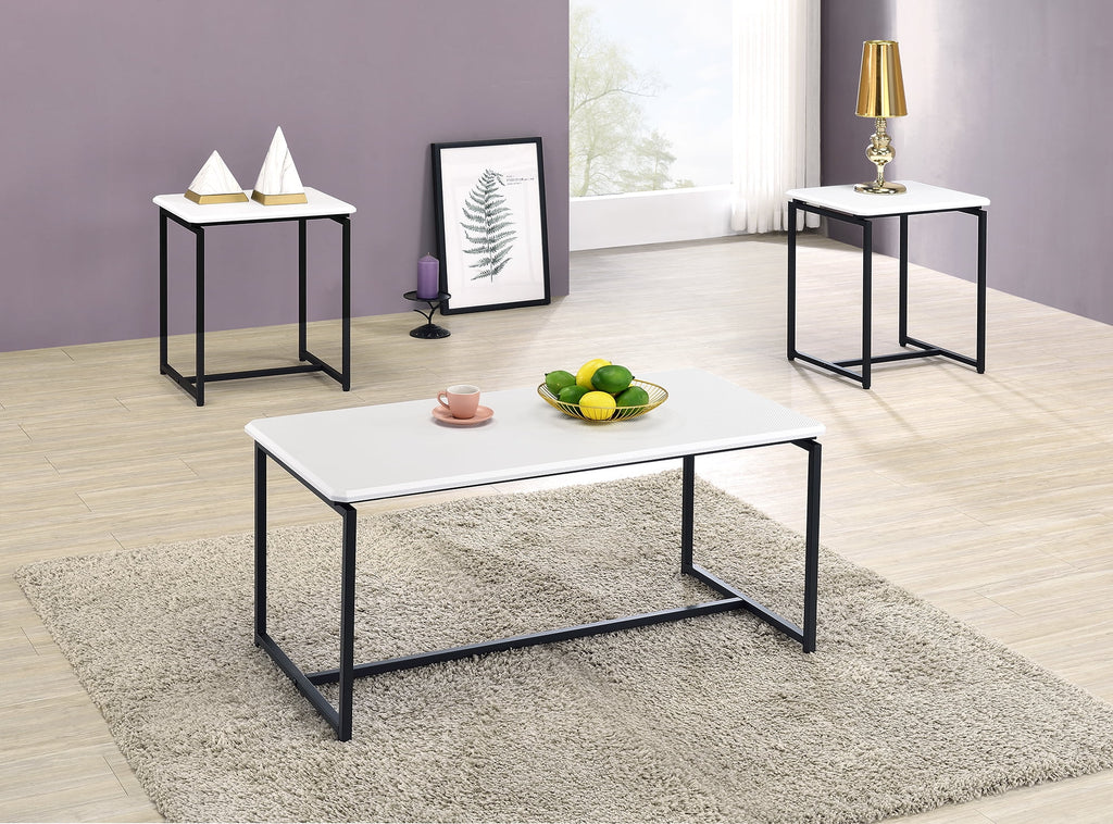 White 3 Piece Carbon Fiber Coffee Table and End Table Set V215