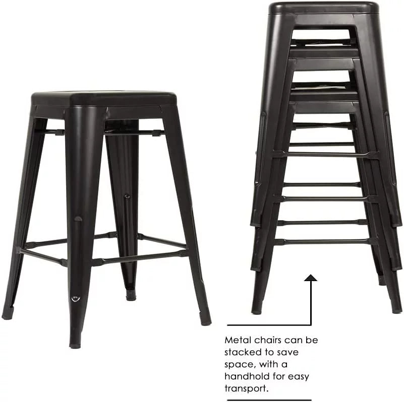 24 inch Black Metal Bar Stools Set of 4 O86007