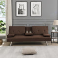 Brown PVC Sofa Bed with Armrest and Wood Frame H9092