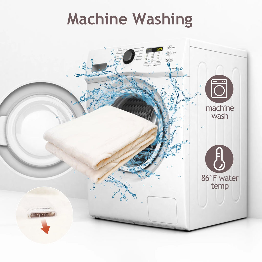 Electric Heated Blanket Double-Layer Flannel 4 Heat Settings 60" x 50" White C702