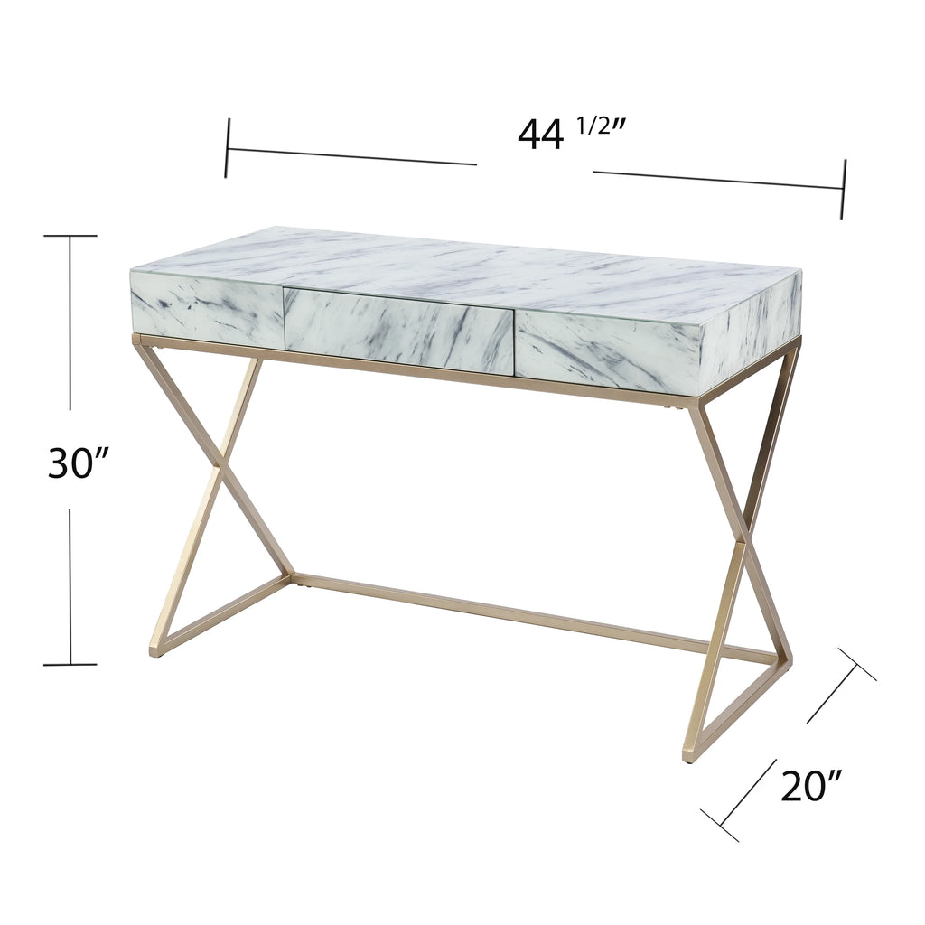 Gold Faux Marble Writing Desk with Storage H7092